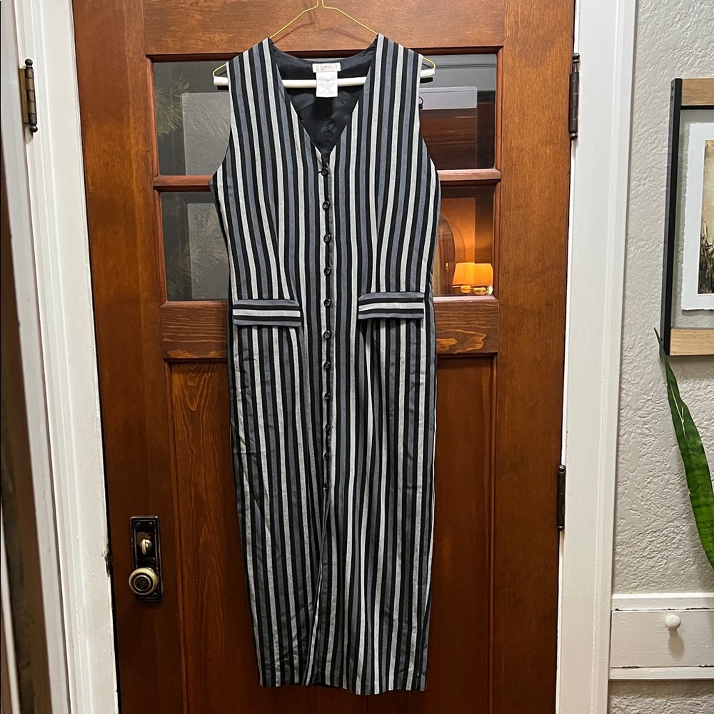 Vintage Y2K Esprit Black and Gray Button-Down Midi Dress